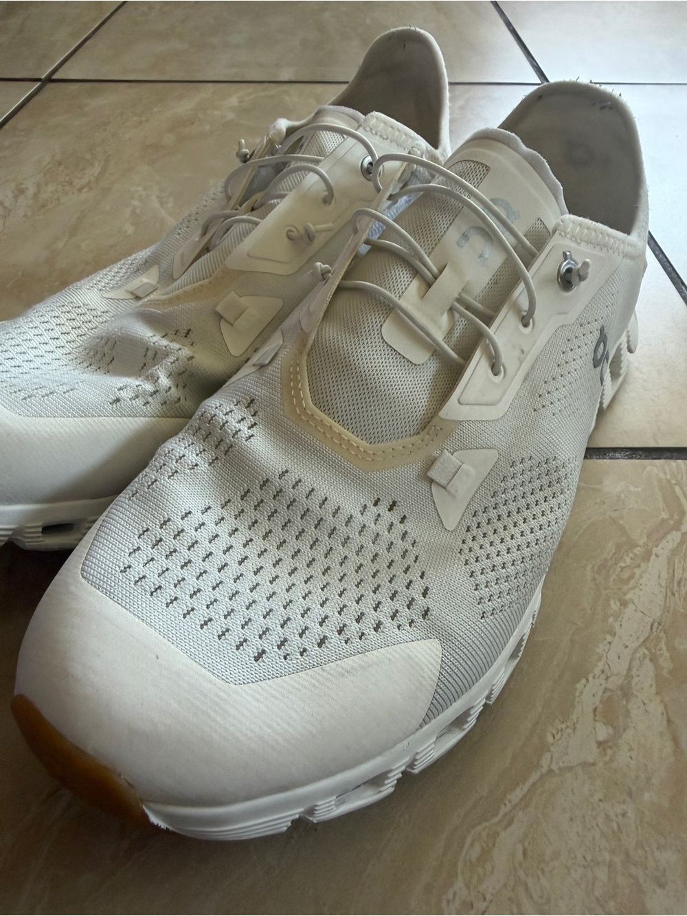 On Running Men’s Sneakers in White with Tan Accents - Picture 5 of 7